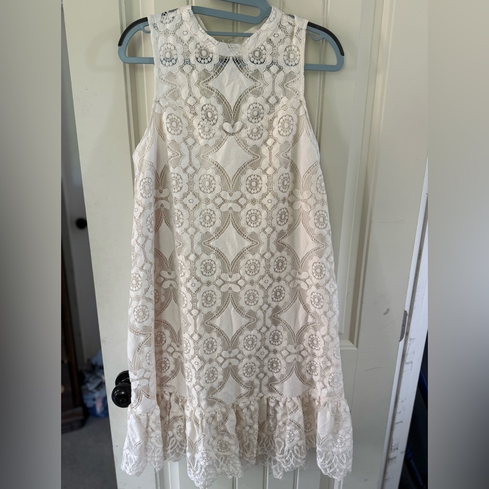 Anthropologie Cream A-line Sleeveless Mini Dress